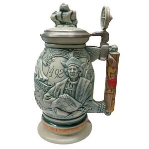 "Christopher Columbus New World" Vintage Lidded Ceramic Beer Stein 1992 Avon